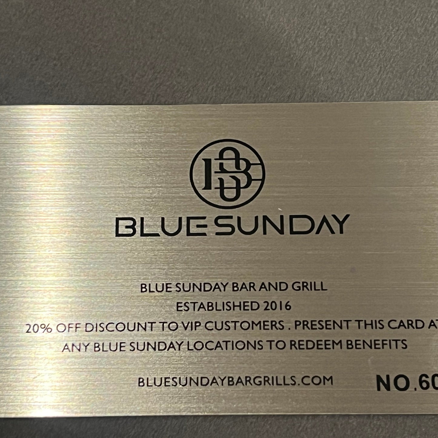 BLUE SUNDAY 20% OFF VIP CARD